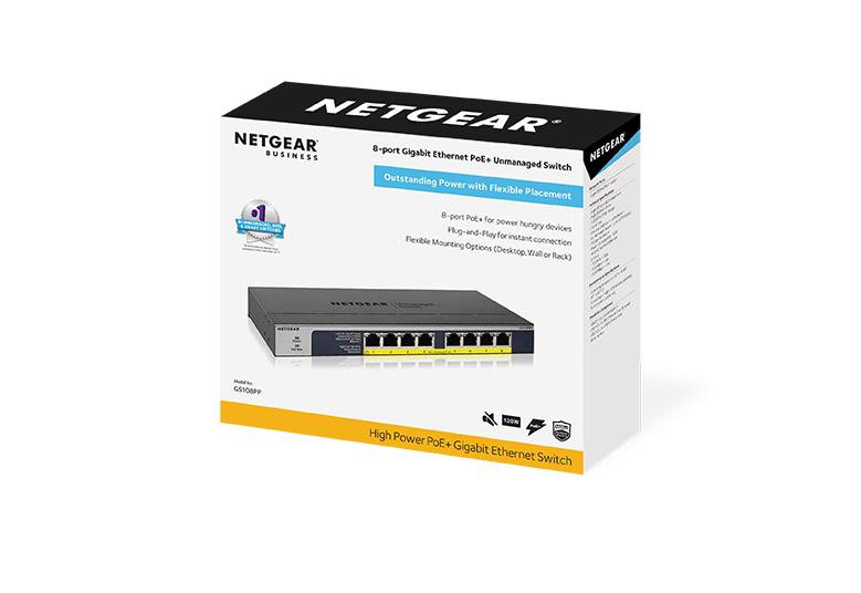 Netgear GS108PP 8-Port Gigabit Ethernet High-power PoE+ Unmanaged Switch with FlexPoE (123W)