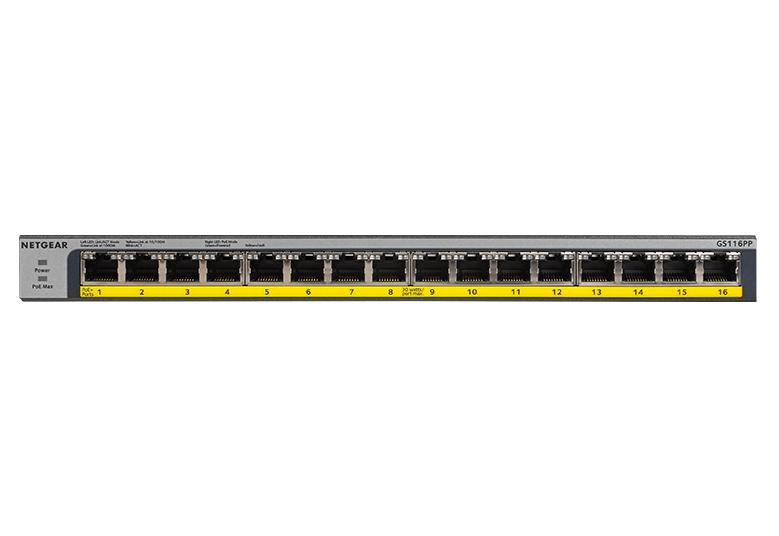 Netgear GS116PP 16-Port Gigabit Ethernet High-Power Unmanaged PoE+ Switch with FlexPoE (183W)